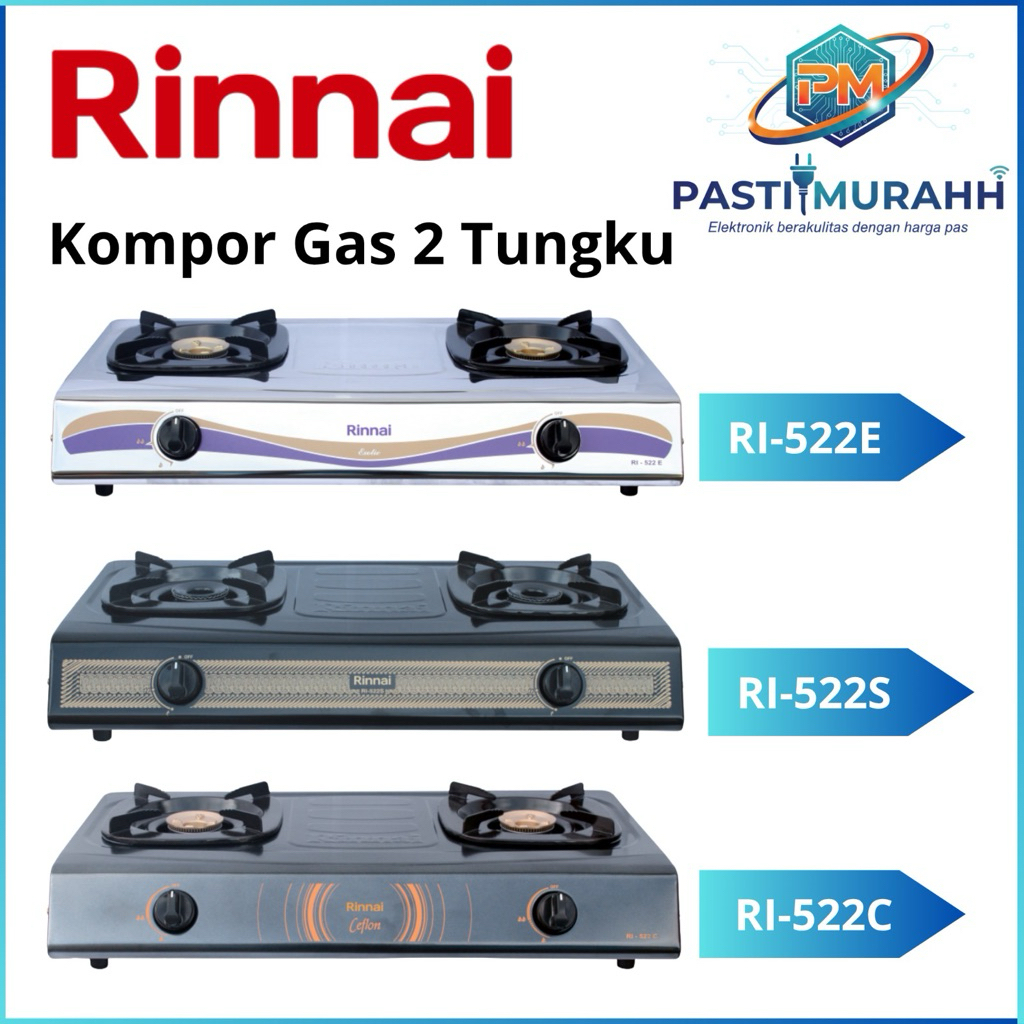Jual RINNAI KOMPOR GAS DUA TUNGKU RI-522E stainless+kuningan | Shopee ...