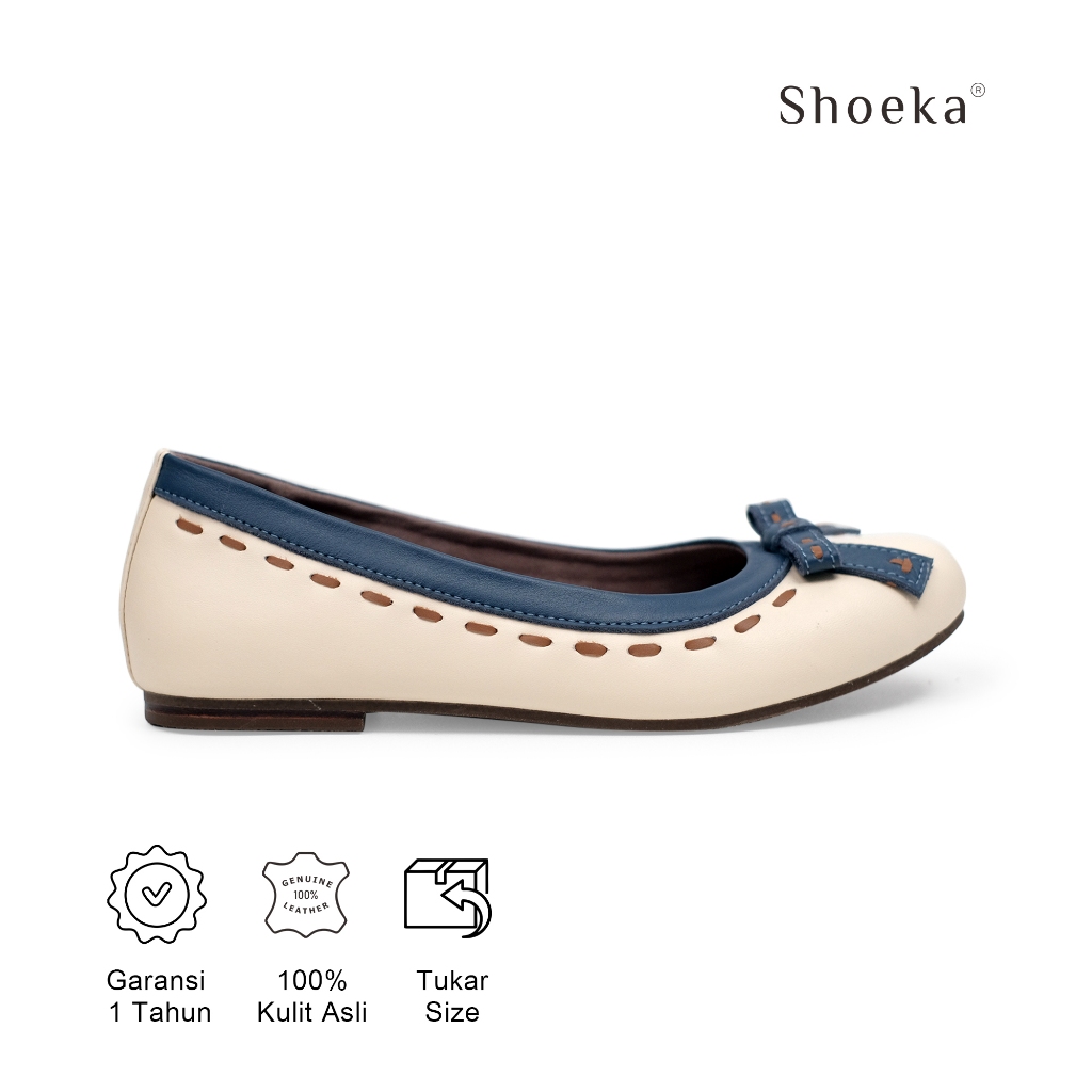 Jual Shoeka - Sepatu Kulit Wanita - Alisha Flat BW+Navy | Shopee Indonesia