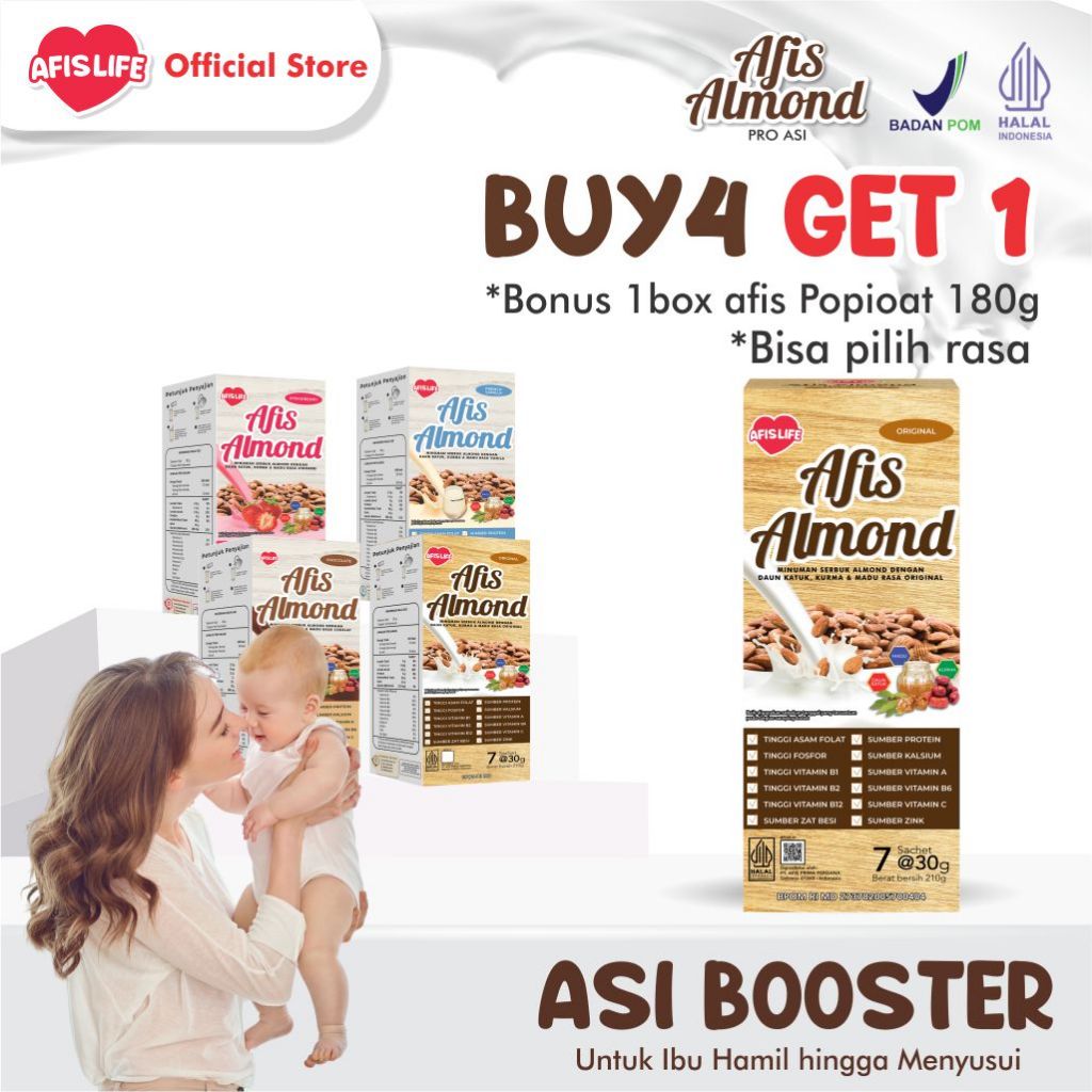 Jual Afis Almond Sachet 210g 4 Box (BUY 4 GET 1)- ASI Booster Pelancar ...