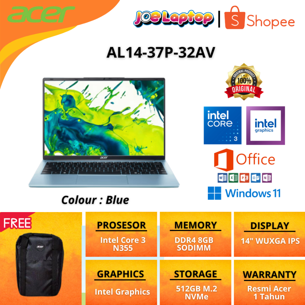 Jual Acer Aspire Lite AL14-37P-32AV Blue Core 3 N355 Win11 OHS | Shopee ...