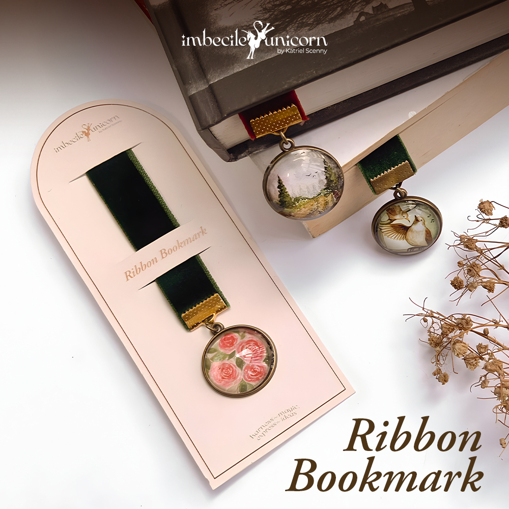 Jual CUSTOMIZABLE RIBBON BOOKMARK - Illustrated pendant ribbon bookmark ...