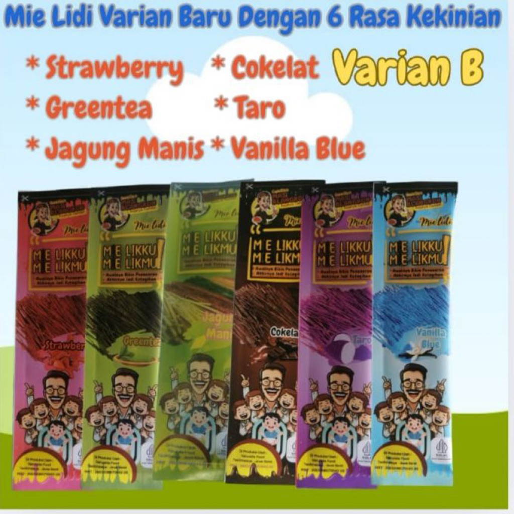 Jual Mie Lidi Viral Karakter isi 12 pcs 6 Rasa Manis Strawberry ,Taro ...