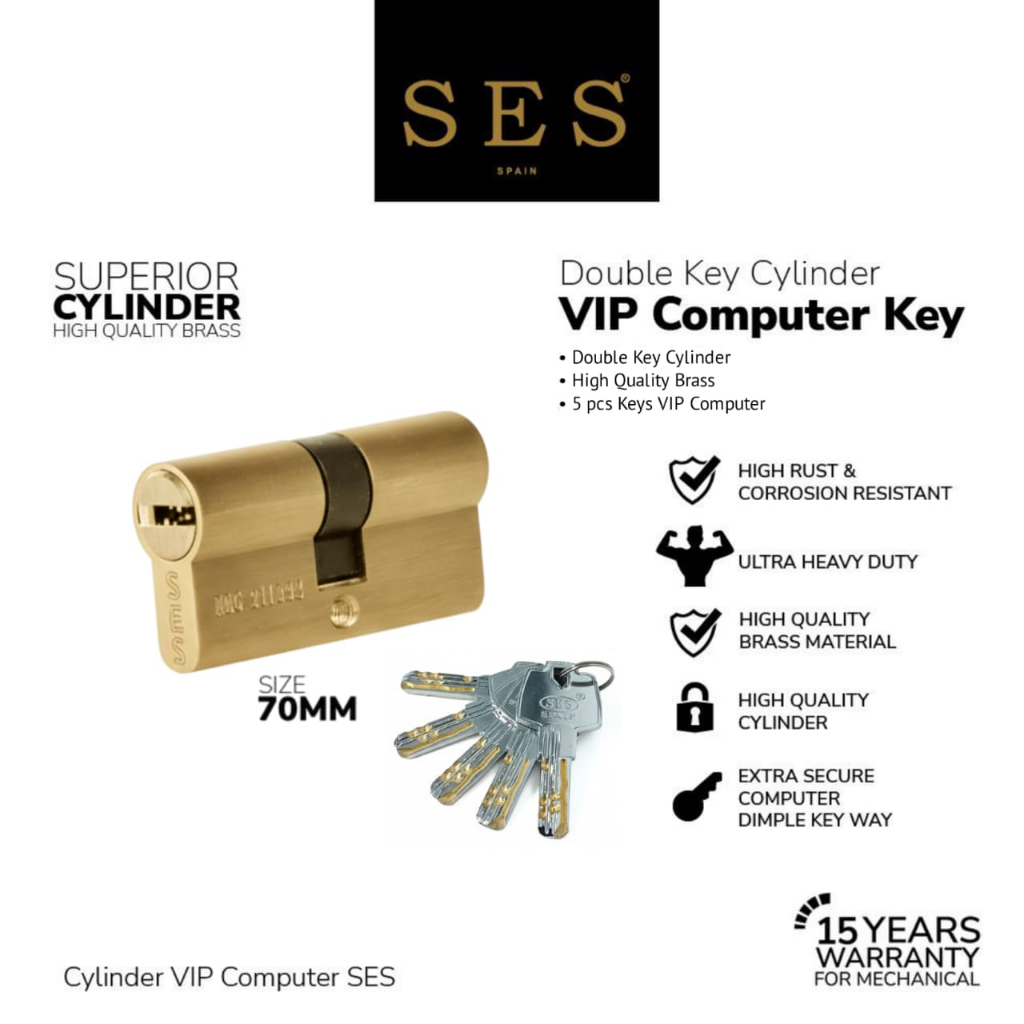 Jual Silinder Kunci - Cylinder SES VIP Komputer 70mm DK (Double Key) SB ...