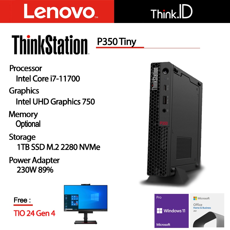 ThinkStation P350 Tiny i7-11700 16GB 1TB NVMe Win11 Pro OHB + TIO 24 G4