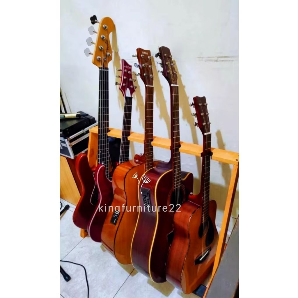 Jual Rak gitar kayu - stand gitar kayu V5 minimal 5 slot lubang gitar ...