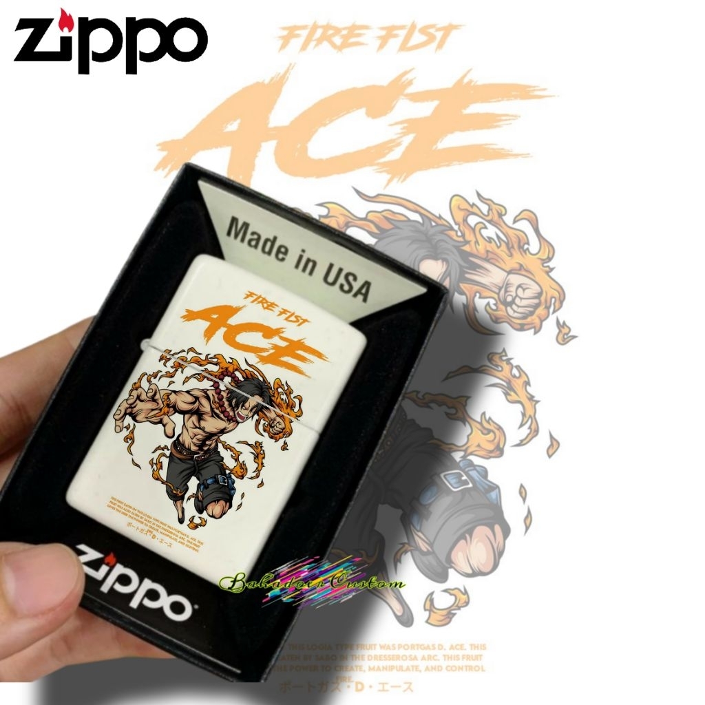 Jual ZIPPO CUSTOM ZIPPO WHITE MATTE CUSTOM PRINT UV ACE ONE PIECE BISA ...