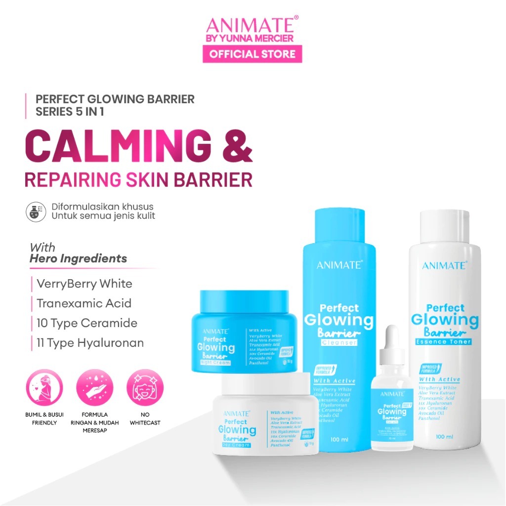 Jual Animate Skincare Paket Glowing Barrier Series 5in1 BPOM Whitening ...