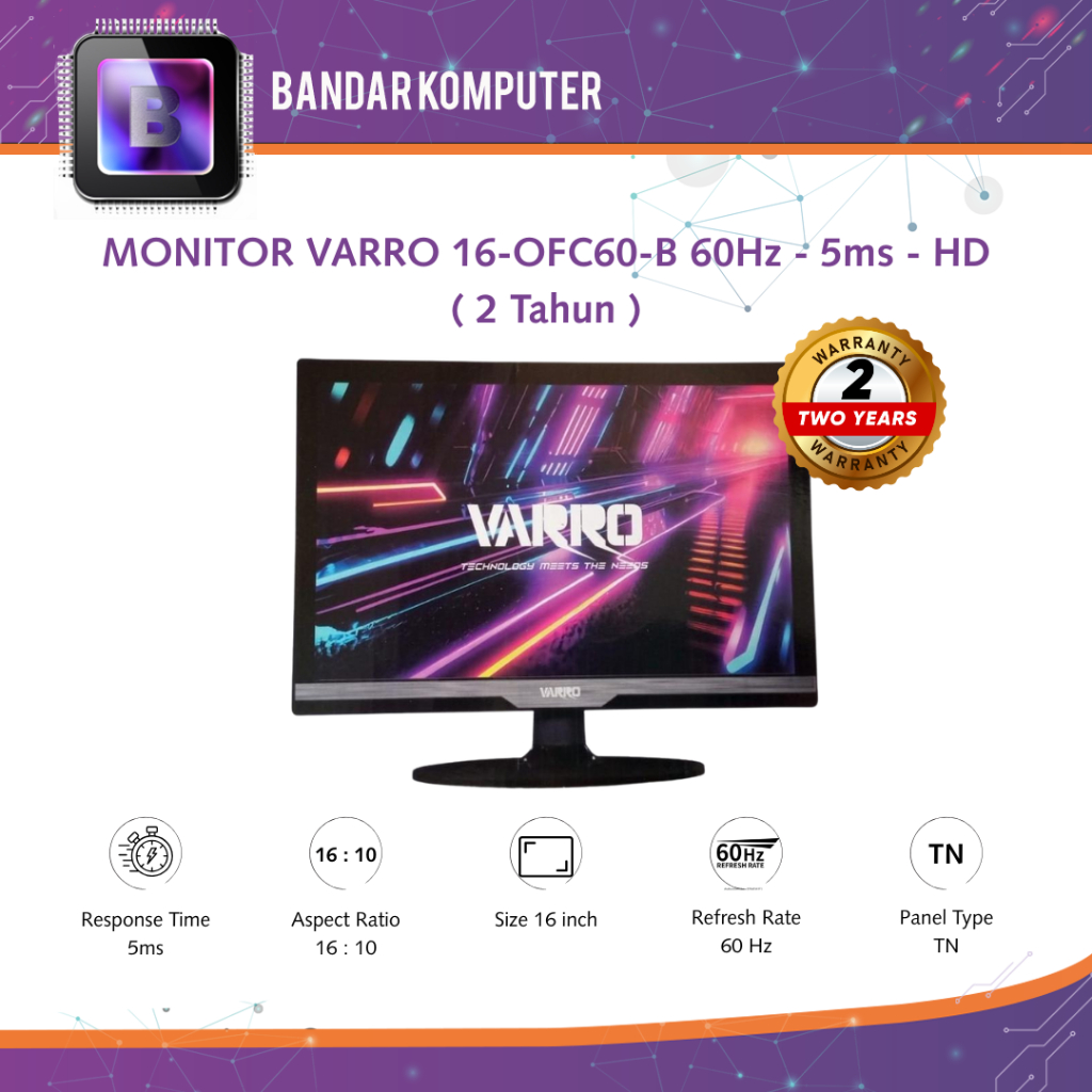 Jual MONITOR VARRO 16-OFC60-B 60Hz - 5ms - HD ( 3 Tahun ) | Shopee ...