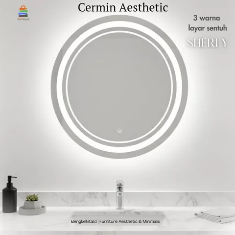 Round Mirror Kaca Rias Estetik Lampu LED Sherly Cermin Gantung
