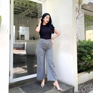 QJ Higwaitshigh Waist Kulot Jeans Wanita Premium Asli Jeans Tebal