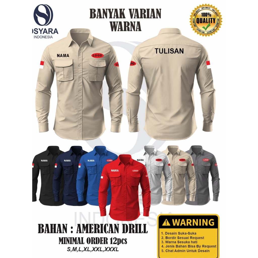 Jual Kemeja PDL PDH Custom Bordir 5 Titik Lengan Panjang Seragam Custom ...