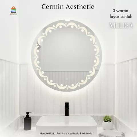 Melisa Cermin LED Sanblast Touchscreen Bulat Dinding Kaca Cermin Lampu Aesthetic Cermin Kamar Mandi