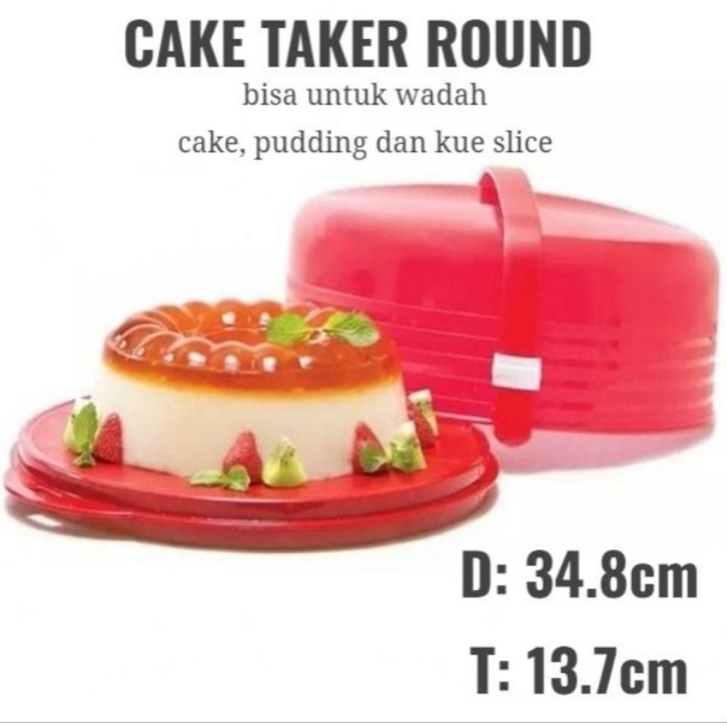 Jual Tupperware Cake Taker Tempat Bawa Kue Roti Bulat Merah | Shopee ...