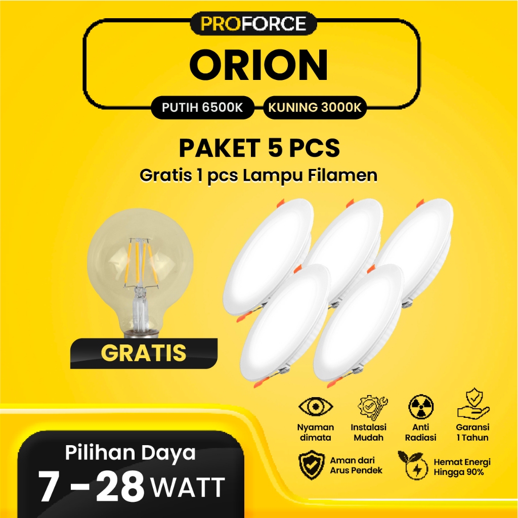 Jual Paket 5 Pcs Proforce Lampu Downlight Panel Plafon LED Warna Cahaya ...