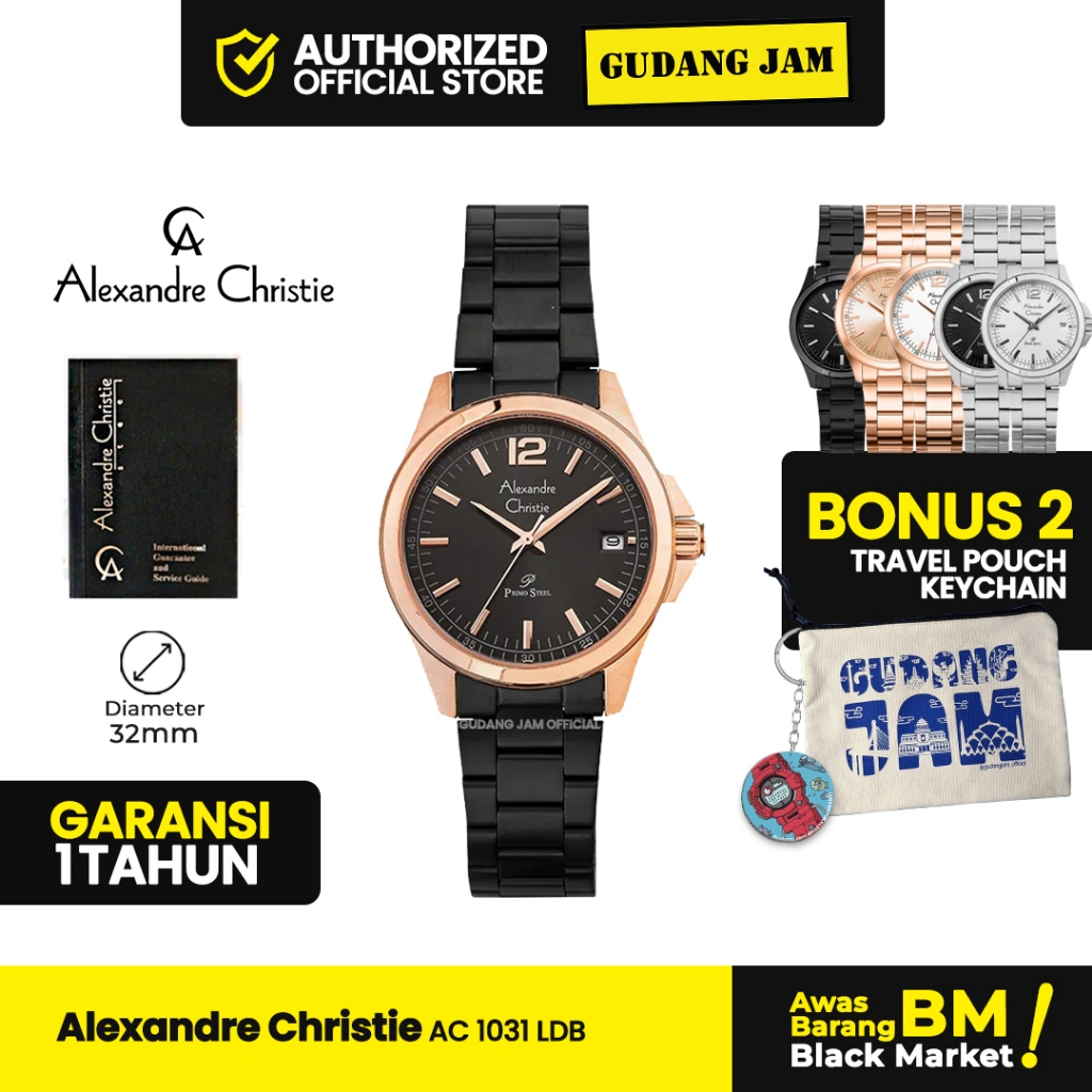 Jam Tangan Wanita Alexandre Christie AC 1031 LDB Analog Stainless Steel Strap