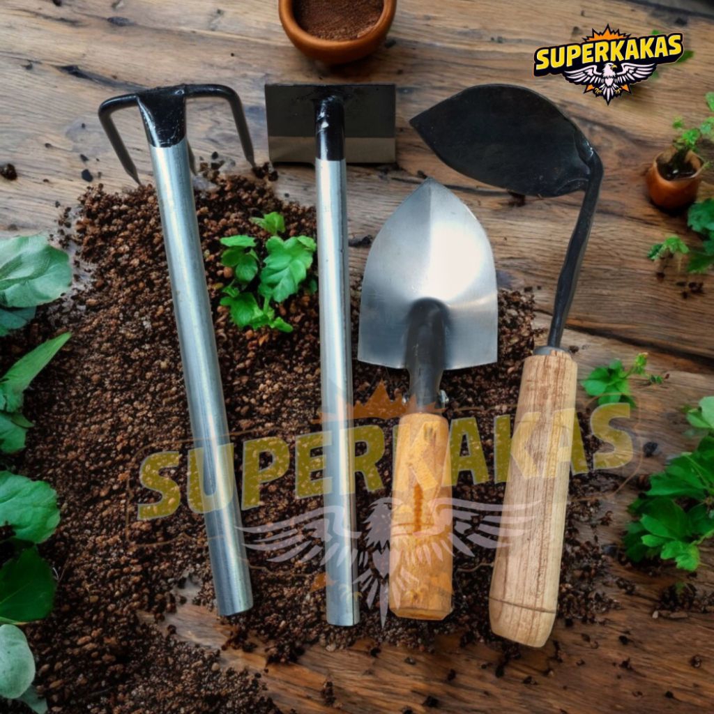 Paket berkebun 4 pcs cangkul garuk mini sekop taman koret rumput liar pencabut rumput gulma tajam