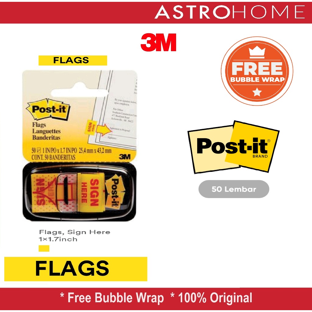 Jual Sticky Noted Penanda Tanda Tangan Mark Sign Here 3M Post-It Post ...