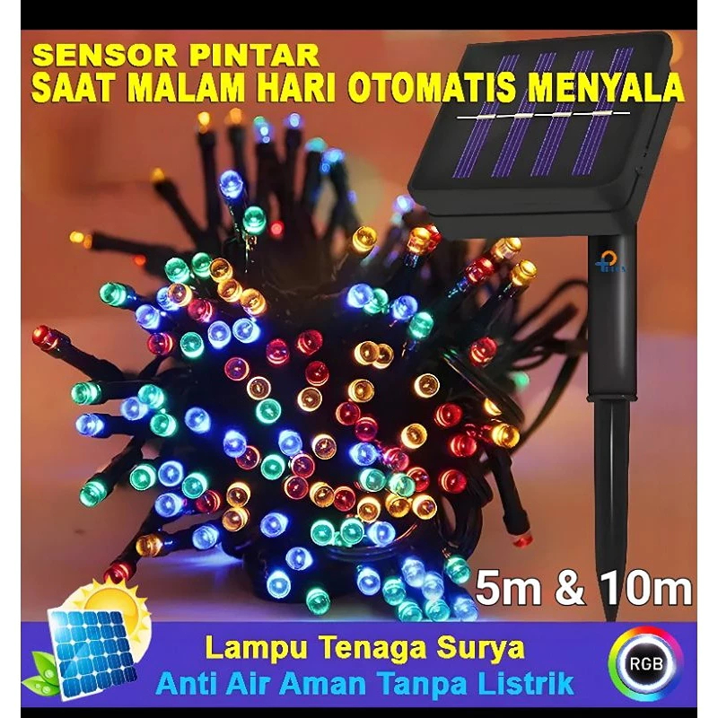 Jual Lampu Solar Cell Tenaga Surya RGB warna warni 5 meter & 10 meter ...