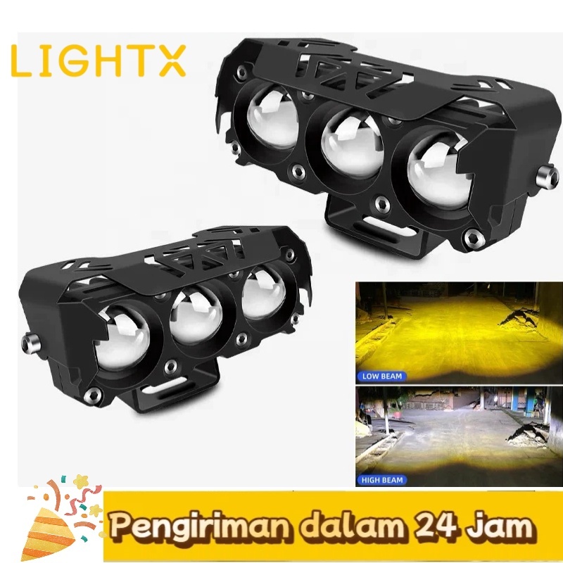 Lampu Tembak /Laser  3 mata 2 warna/ Laser Foglamp 35W Super Brightlampu sorot hi low 60 watt lampu tembak motor mobil/3 mata sql/3 mata lensa
