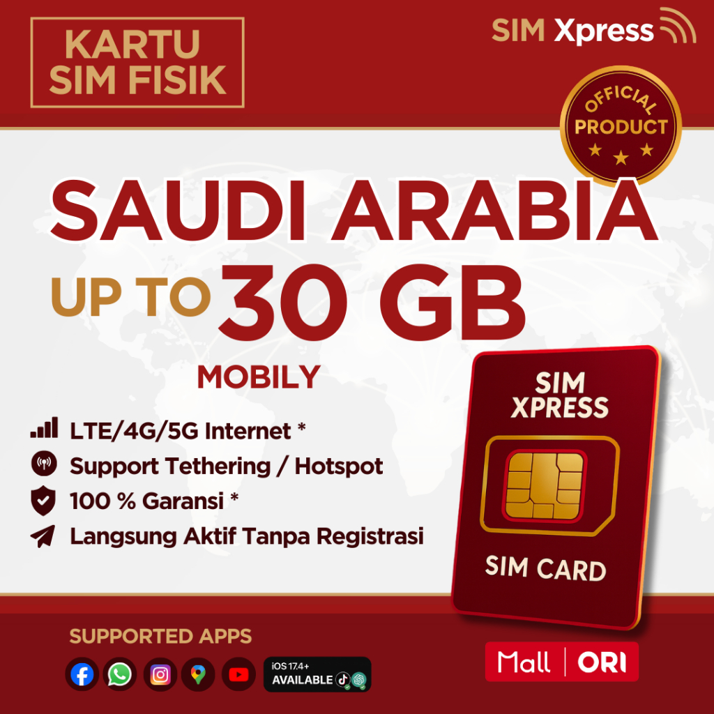 Jual SIM XPRESS - SIM Card Umroh Haji Arab Saudi 3/5/10/20 GB Data | 3 ...
