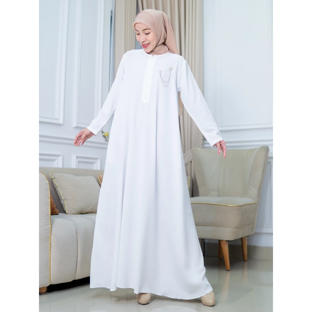 Baju Gamis Polos Casual Size S M L XL 3L XXL Fashion Muslim Wanita Bahan Sabrina Anti UV detail akhir