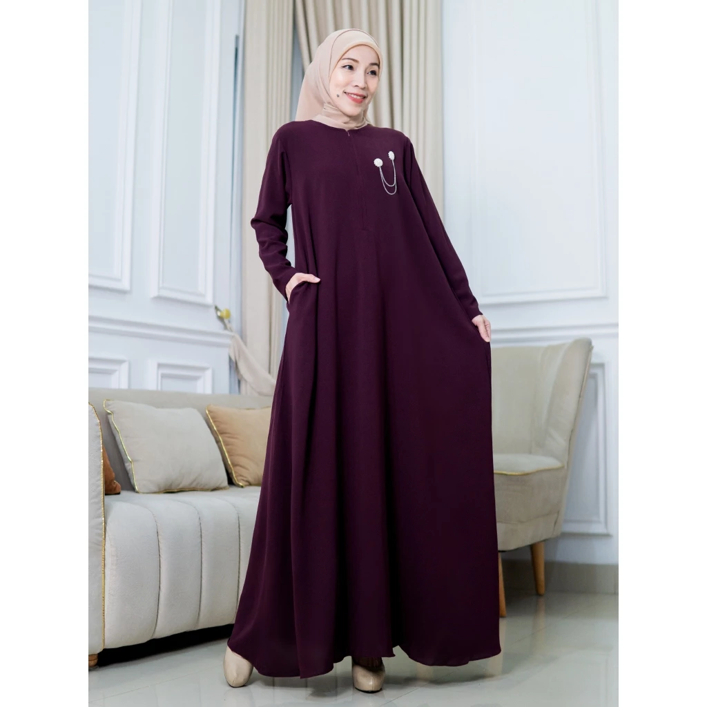 Baju Gamis Polos Casual Size S M L XL 3L XXL Fashion Muslim Wanita Bahan Sabrina Anti UV tampilan keseluruhan