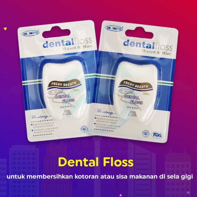Jual Dr. Smith Dental Floss Waxed & Mint, Benang Gigi Waxed Rasa Mint ...