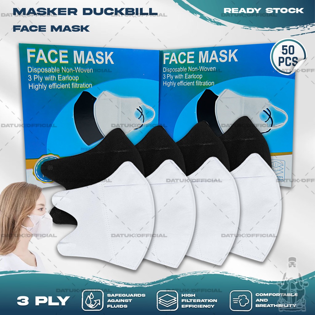 Jual Masker Duckbil FACEMASK 3Ply isi 50Pcs Putih Hitam Abu Warna ...