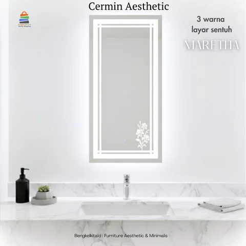 Maretha Cermin Estetik LED Sanblast Touchscreen Dinding Kaca Cermin Lampu Aesthetic Cermin