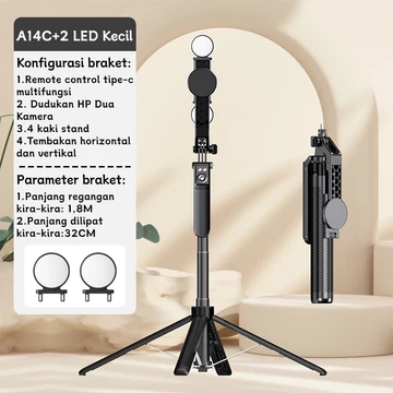 Tech 180CM Aluminium Selfie Stick Tongsis Tripod Bluetooth 4 Kaki Selfie Stick Untuk 2 HP