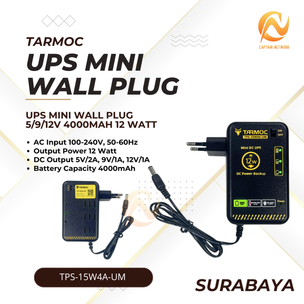 Jual Tarmoc TPS-15W4A-UM | UPS mini wall plug 5/9/12V 4000mAh 12 Watt ...