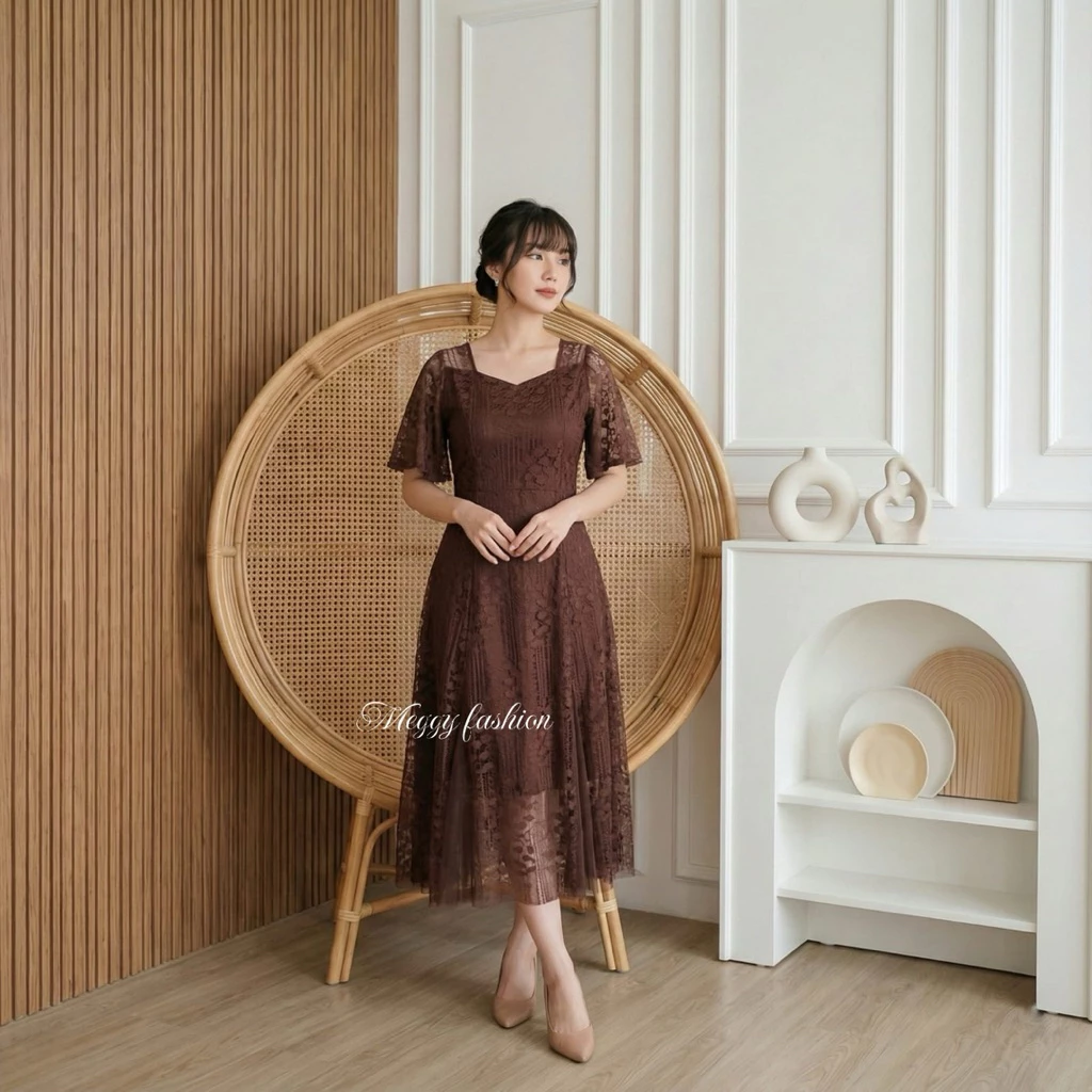 REAL PIC - DRESS TIARA MALIKA OUTFIT TERBARU TAHUN 2026-2027 / MIDI DRESS KOREAN LOOK 3UKURAN M L XL / DRES PESTA BROKAT NATAL