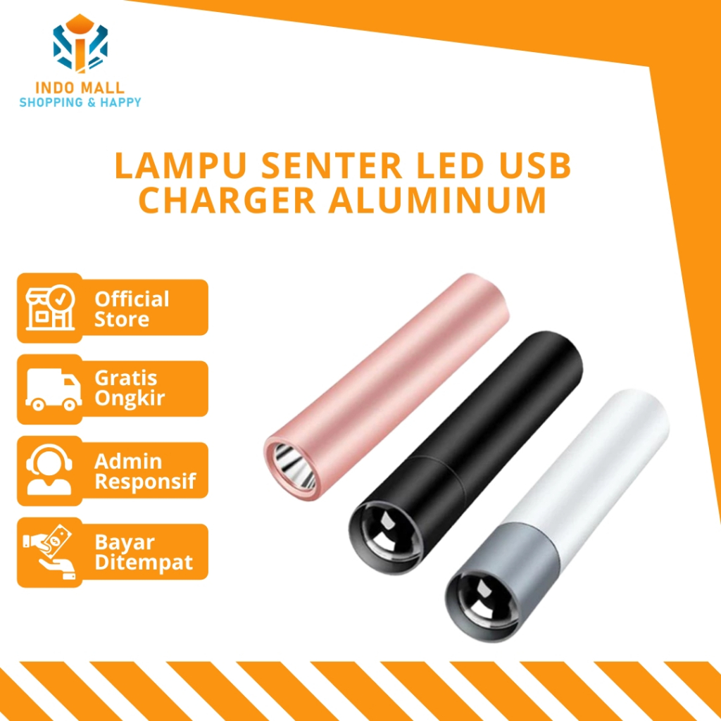 Jual Lampu Senter LED USB Charger Aluminum Rechargeable Mini Flashlight ...