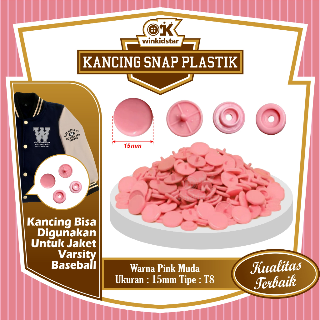 Jual winkidstar store - Kancing Snap Plastik warna Pink muda ukuran 15 ...