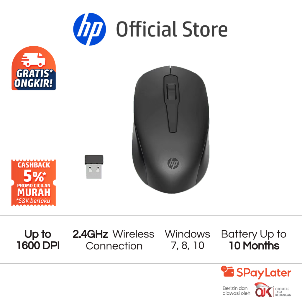 Mouse Wireless HP 150 Up to 1600 DPI USB-A Windows 7 Windows 8 Windows 10 Garansi 1 Tahun Promo Murah Gratis Ongkir Official