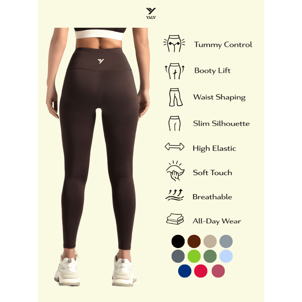 Yalv Stride Long Legging Celana Olahraga Sport Wanita Hijab High Waist Polos Yoga Gym Padel Tennis