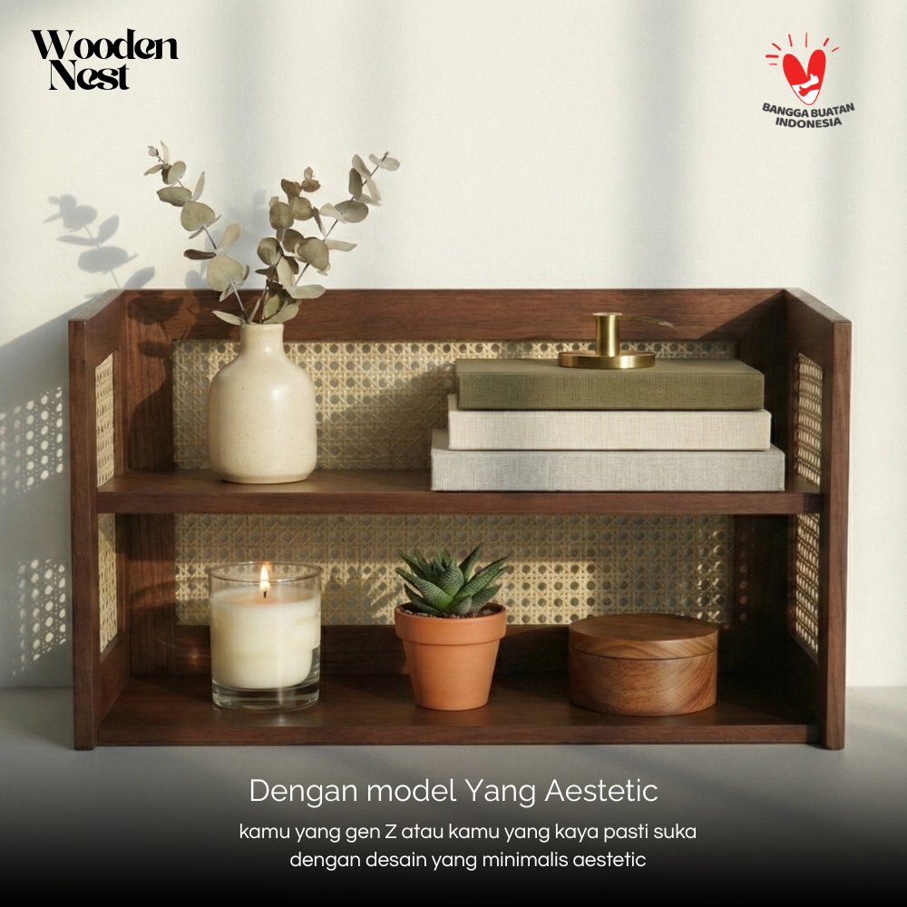 Jual Rak Dinding Kayu Jati Anyaman Rotan Estetik – Rak Buku & Dekorasi ...