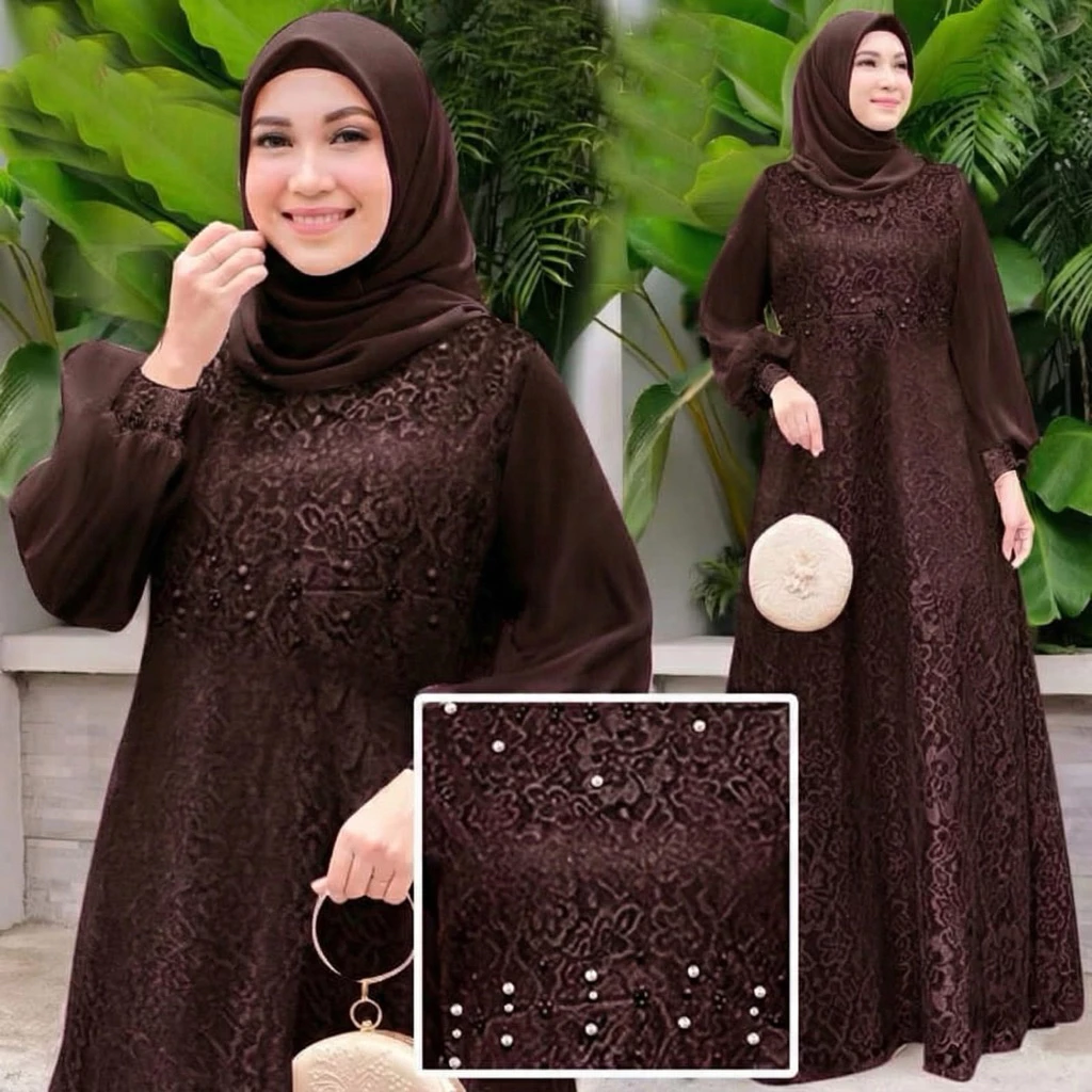 Gamis Nadine Muat BB 40-80kg Gamis Lebaran Tren 2026 Gamis Viral