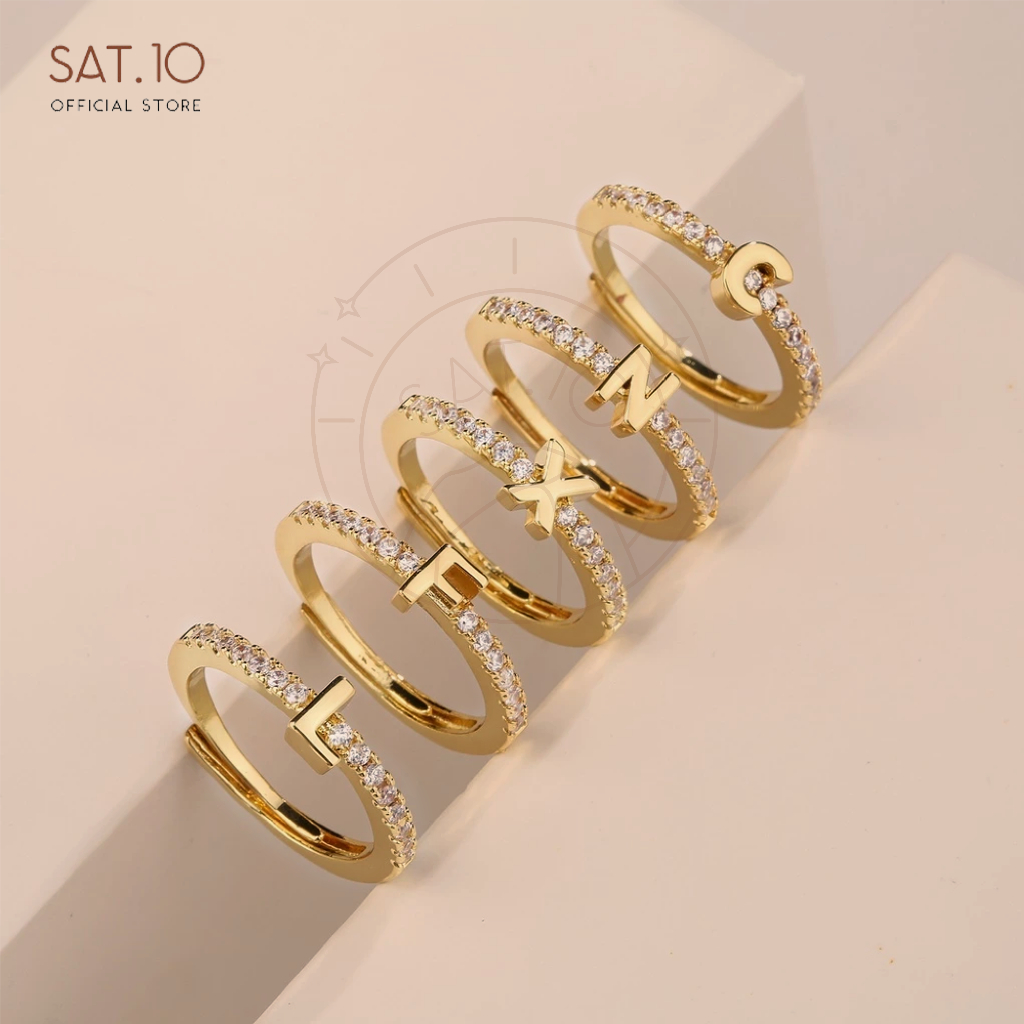 Jual SAT.10 Cincin Huruf Inisial Titanium Gold 26 Abjad Zirkon Alphabet ...