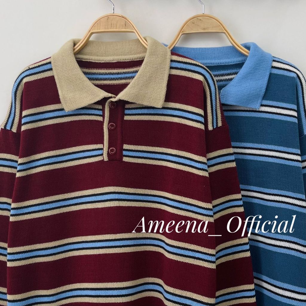 Jual Elodia Blouse Knit Kerah Polo Kancing - Atasan Sweater Rajut ...