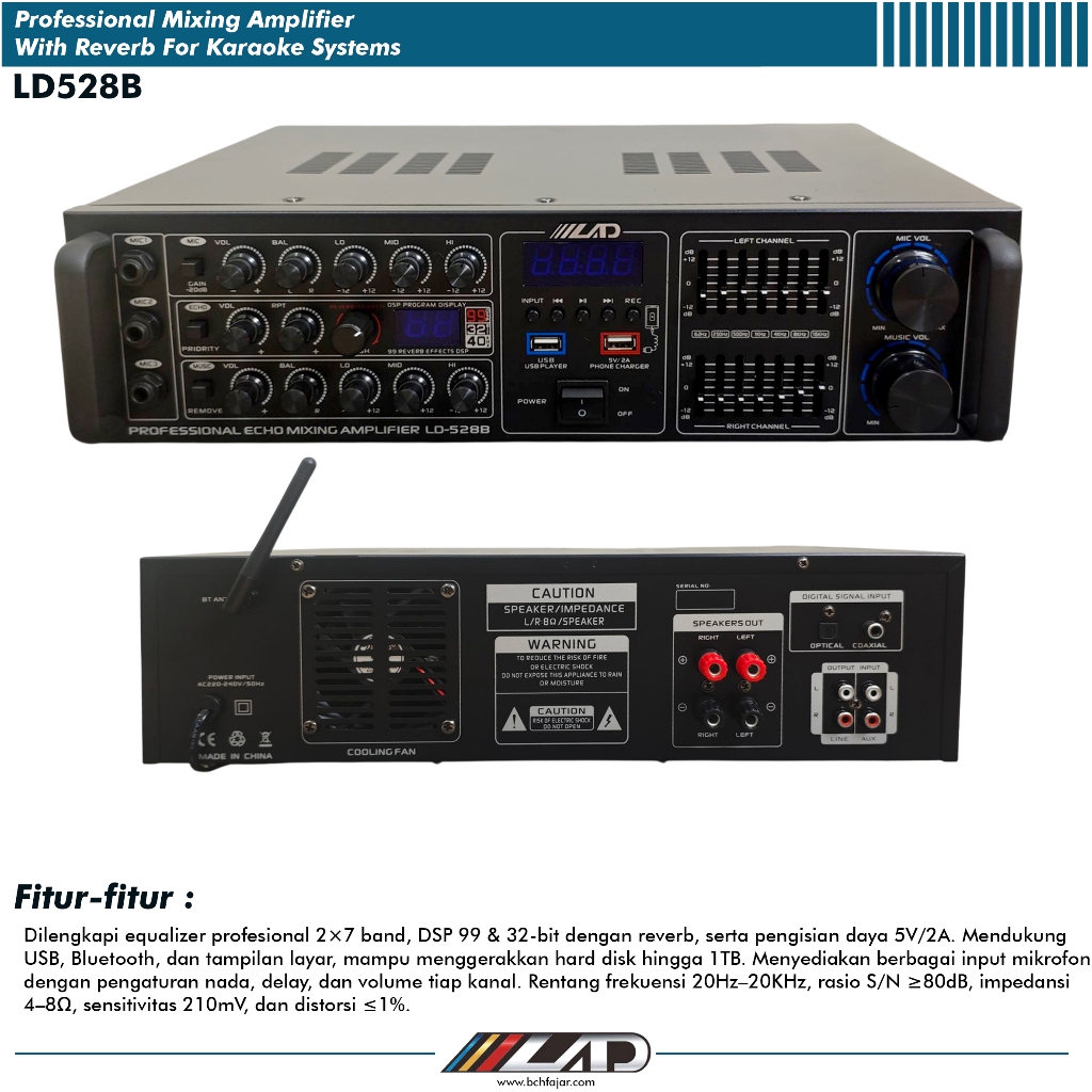 Jual Amplifier Karaoke Mixing Profesional LD528B Reverb DSP 99 USB ...