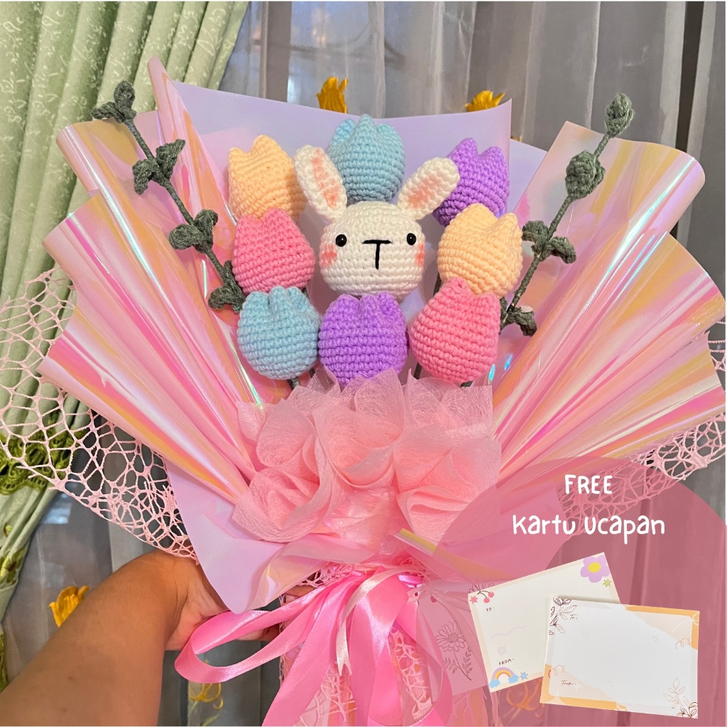 Jual Buket Rajut Tulip dan Boneka Kelinci | Tulip Crochet with Bunny ...