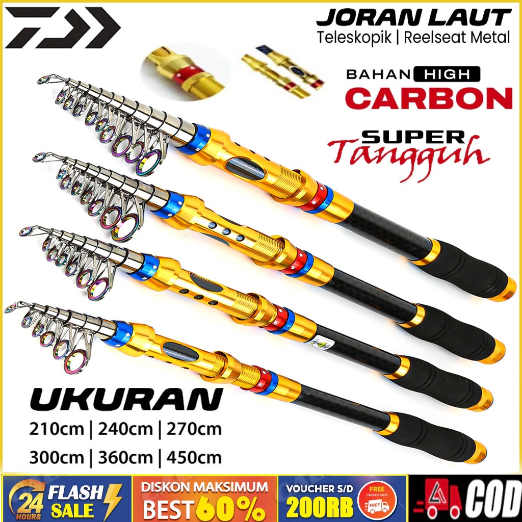 2026 NEW DAIWA Joran Pancing Laut Teleskopik High Carbon 1.8-3.6M Medium Heavy Anti Karat Portable Murah COD READY STOCK
