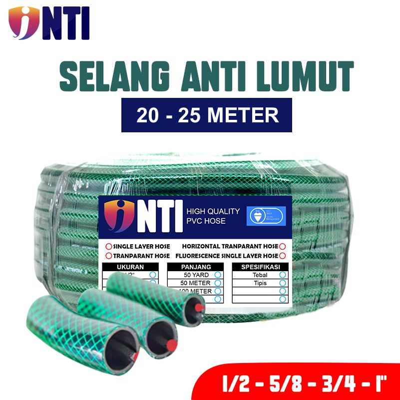 INTI Selang Air 20 Dan 25 Meter 1/2 5/8 3/4 1 Inch Selang Air Benang Anti Lumut Selang Air Cuci Motor Mobil Selang Air Elastis Selang Air Taman Tebal