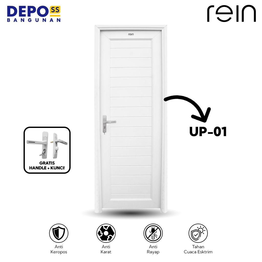 Rein Pintu Kamar Mandi WC Toilet UP-01 UPVC Polos Tanpa Kaca Putih Ukuran 70x200
