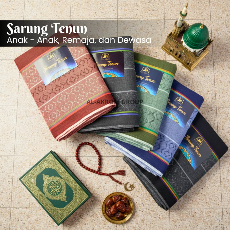 Sarung Tenun Murah Warna Biru Motif Dobby untuk Anak dan Dewasa