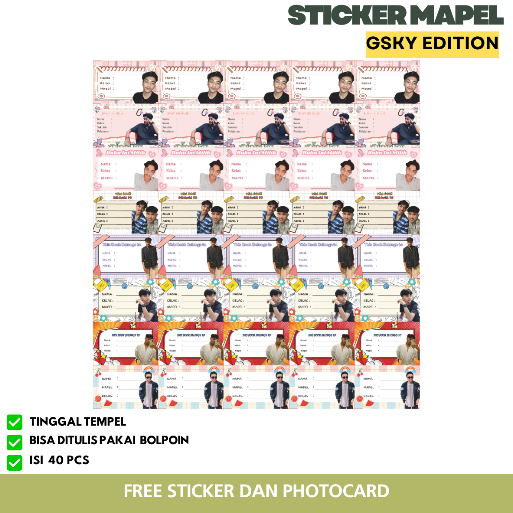 Jual ( isi 40 ) Stiker Label Buku Tulis Gsky edition Free Photocard dan ...
