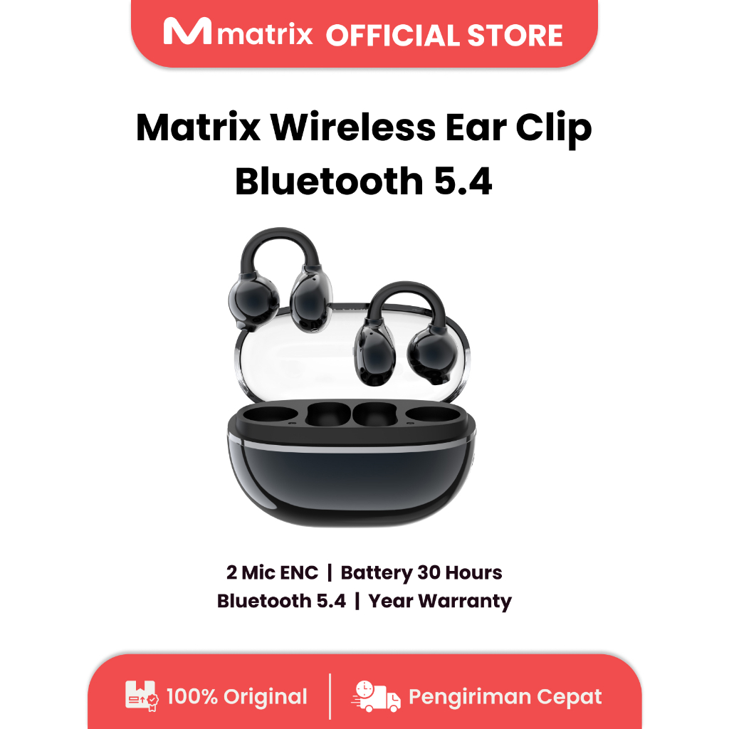 Jual Matrix TWS Open Ear Clip Sonic EC - 2 Mic ENC, Bluetooth 5.4 ...