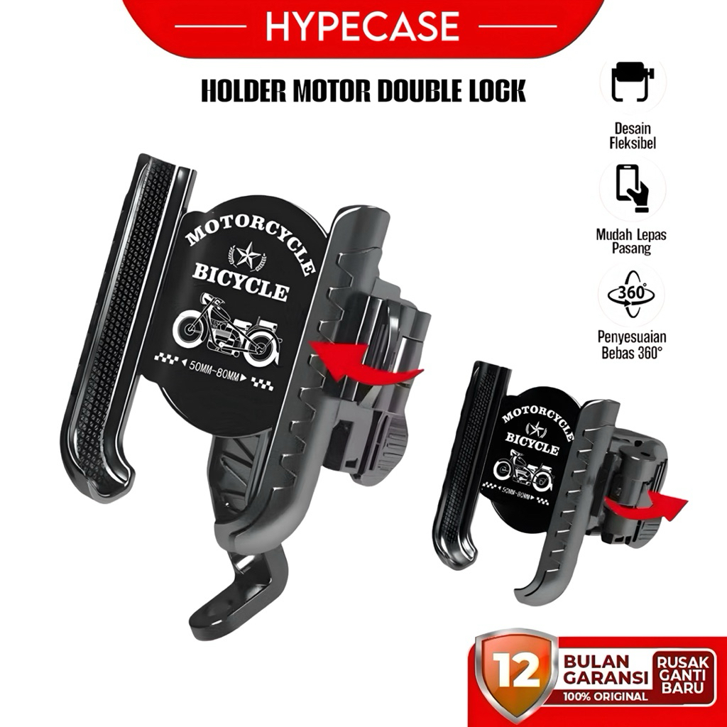 Holder Phone Spion Motor Dauble Lock Anti Maling 360°Rotari Holder Stand Dudukan HP Anti Jatuh