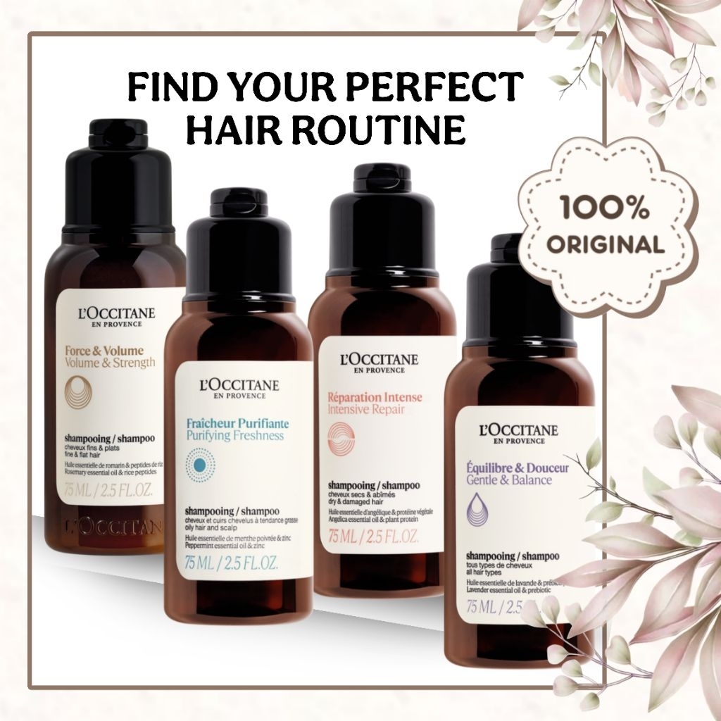 LOCCITANE NEW Hair Care Collection Shampoo & Conditioner - 75ml Intensive Repair / Volume & Strength / Purifying Freshness / Gentle & Balance Aromachologie 5 Essential Oils Hair Treatment